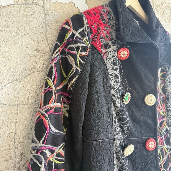 Boho Embroidered Coat Long Statement Artsy Jacket European Maximalist Womens M - Picture 3 of 12